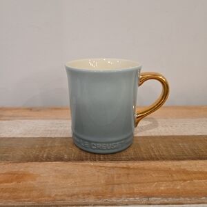Le Creuset Stoneware Mug Sea Mist Green With Gold Metallic Handle